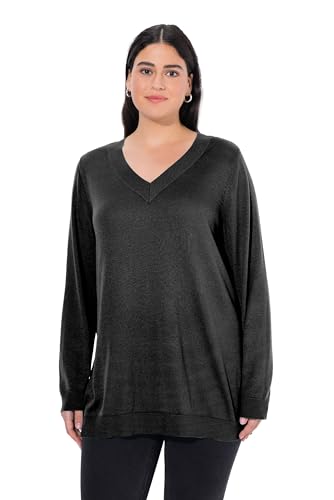 Ulla Popken Damen Pullover, V-ausschnitt, Langarm, Weicher Feinstrick, Schwarz, 42-44 EU von Ulla Popken