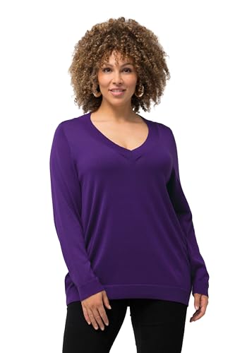 Ulla Popken Damen große Größen Übergrößen Plus Size Pullover, V-Ausschnitt, Langarm, weicher Feinstrick tiefes violett 46+ 791606840-46+ von Ulla Popken