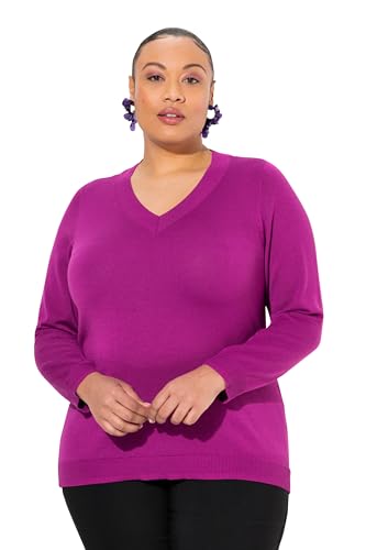 Ulla Popken Damen Pullover, V-Ausschnitt, Langarm, Weicher Feinstrick, Beere, 46-48 EU von Ulla Popken
