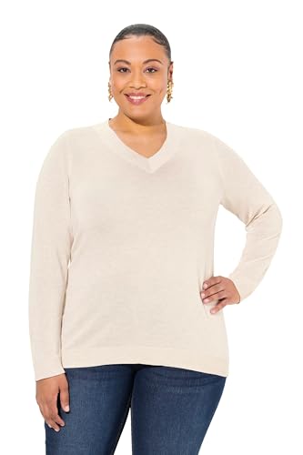 Ulla Popken Damen große Größen Übergrößen Plus Size Pullover, V-Ausschnitt, Langarm, weicher Feinstrick von Ulla Popken