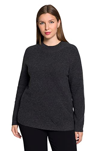 Ulla Popken Damen große Größen Übergrößen Plus Size Pullover, Wollmischung, Rippstrick, Stehkragen, Langarm dunkelgrau Melange 50+ 812996118-50+ von Ulla Popken