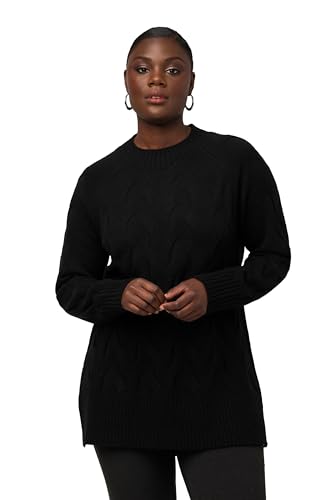 Ulla Popken Damen große Größen Übergrößen Plus Size Pullover, Zopfmuster, Stehkragen, Raglan-Langarm schwarz 50+ 821511130-50+ von Ulla Popken