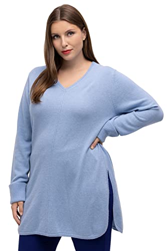 Ulla Popken Damen große Größen Übergrößen Plus Size Pullover, edler Wollmix, Biese, V-Ausschnitt, Langarm helles bleu 54+ 811427710-54+ von Ulla Popken