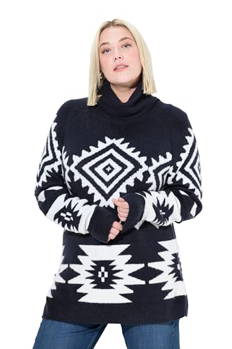 Ulla Popken Damen große Größen Übergrößen Plus Size Pullover, grafisches Muster, Rollkragen, Langarm Marine 46+ 831640130-46+ von Ulla Popken