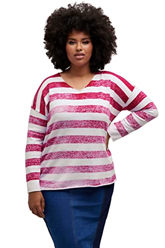 Ulla Popken Damen große Größen Übergrößen Plus Size Pullover, unregelmäßige Streifen, V-Ausschnitt, Langarm magentapink 42+ 816016528-42+ von Ulla Popken