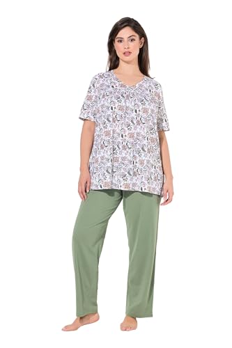 Ulla Popken Damen große Größen Übergrößen Plus Size Pyjama, Blüten, V-Ausschnitt, Halbarm, Taschen Khaki 46+ 834665187-46+ von Ulla Popken