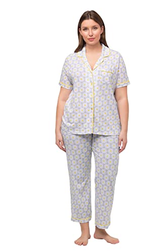 Ulla Popken Damen große Größen Übergrößen Plus Size Pyjama, Blumen, Zierpaspel, Reverskragen, Halbarm schneeweiß 46+ 815476200-46+ von Ulla Popken