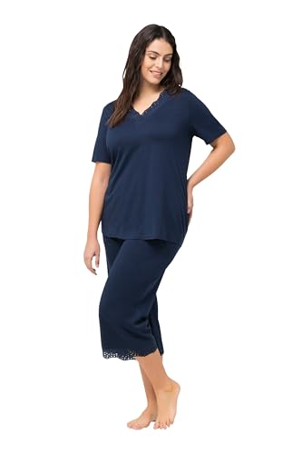 Ulla Popken Damen große Größen Übergrößen Plus Size Pyjama, Lochstickerei, Halbarm, Modalmix Nachtblau 62+ 806944139-62+ von Ulla Popken