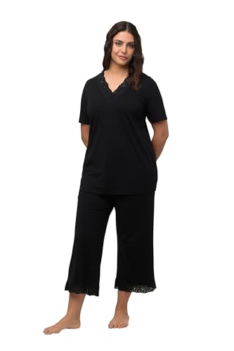 Ulla Popken Damen, Lochstickerei, V-Ausschnitt, Halbarm, Modalmix Pyjama, Schwarz, 50-52 von Ulla Popken