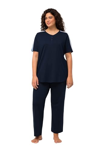 Ulla Popken Damen große Größen Übergrößen Plus Size Pyjama, Schmuckstreifen, Rundhals, Halbarm Nachtblau 46+ 823616139-46+ von Ulla Popken