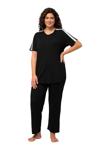 Ulla Popken Damen große Größen Übergrößen Plus Size Pyjama, Schmuckstreifen, Rundhals, Halbarm schwarz 54+ 823616100-54+ von Ulla Popken