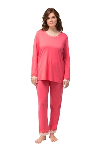 Ulla Popken Damen große Größen Übergrößen Plus Size Pyjama, Spitze, Rundhals, Langarm Flamingo 46+ 812441501-46+ von Ulla Popken