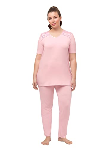 Ulla Popken Damen große Größen Übergrößen Plus Size Pyjama, Spitze, V-Ausschnitt, Halbarm Baby rosa 50+ 816228504-50+ von Ulla Popken