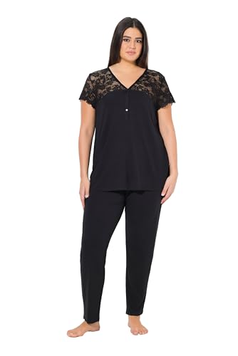 Ulla Popken Damen große Größen Übergrößen Plus Size Pyjama, Spitze, V-Ausschnitt, Spitzen-Halbarm schwarz 46+ 838139100-46+ von Ulla Popken