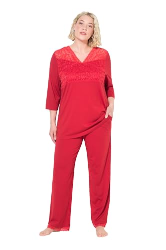 Ulla Popken Damen Pyjama, Spitzeneinsatz, V-Ausschnitt, 3/4-Arm Pyjamaset, Salsa, 24-26 von Ulla Popken