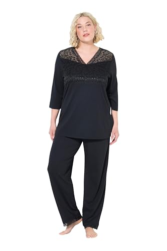 Ulla Popken Damen große Größen Übergrößen Plus Size Pyjama, Spitzeneinsatz, V-Ausschnitt, 3/4-Arm von Ulla Popken