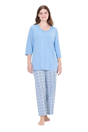 Ulla Popken Damen, V-Ausschnitt, 3/4-Arm, Taschen Pyjama, hellblau, 46-48 von Ulla Popken