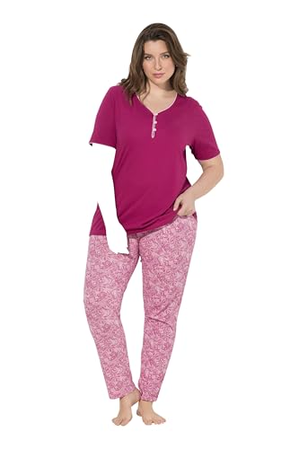 Ulla Popken Damen große Größen Übergrößen Plus Size Pyjama, Zierkante, Spitzendruck, Halbarm von Ulla Popken
