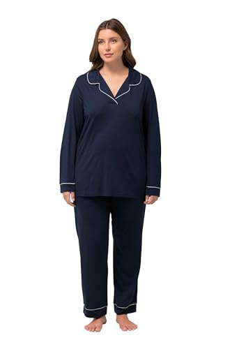 Ulla Popken Damen große Größen Übergrößen Plus Size Pyjama, Zierpaspeln, V-Ausschnitt, Langarm Nachtblau 54+ 823030139-54+ von Ulla Popken