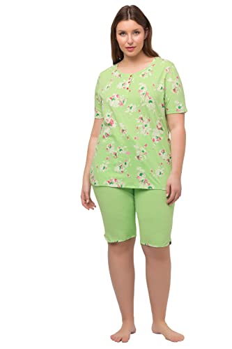 Ulla Popken Damen große Größen Übergrößen Plus Size Pyjama, kurz, Blüten, Rundhals, Halbarm, Shorts helles grün 46+ 817960411-46+ von Ulla Popken