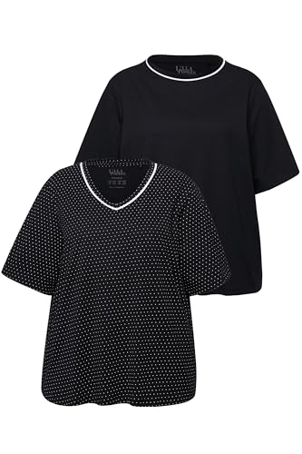 Ulla Popken Damen große Größen Übergrößen Plus Size Pyjama-Shirts, 2er-Pack, Punkte/Uni, Halbarm von Ulla Popken