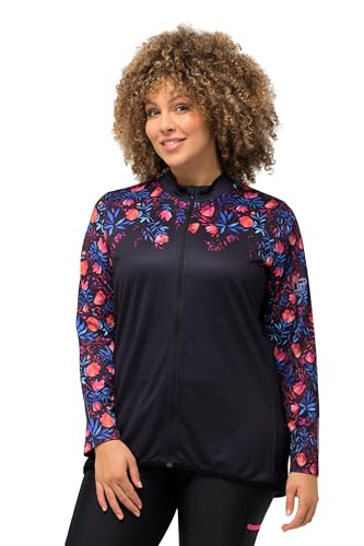 Ulla Popken Damen große Größen Übergrößen Plus Size Radfahr-Trikot, Blumen, Slim, Stehkragen, Zipper, Langarm schwarz 54+ 824053100-54+ von Ulla Popken