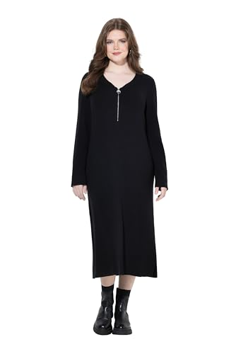 Ulla Popken Damen große Größen Übergrößen Plus Size Rippjersey-Midikleid, Zipper, A-Linie, V-Ausschnitt, Langarm von Ulla Popken