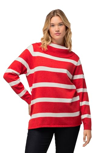 Ulla Popken Damen Rollkragen Pullover, Cropped Mit Streifen, Hellrot, 50-52 EU von Ulla Popken