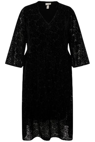 Ulla Popken Damen große Größen Übergrößen Plus Size Samt-Midikleid, Ausbrennermuster, Rundhals, 3/4-Arm schwarz 50+ 821518100-50+ von Ulla Popken