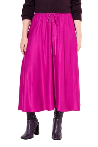 Ulla Popken Damen große Größen Übergrößen Plus Size Satin-Midirock, A-Linie, Elastikbund, Bindeband Beere 54+ 822813827-54+ von Ulla Popken