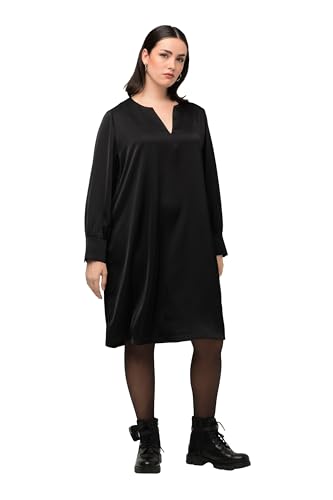 Ulla Popken Damen große Größen Übergrößen Plus Size Satinkleid, A-Linie, Tunika-Ausschnitt, Langarm schwarz 46+ 822755100-46+ von Ulla Popken