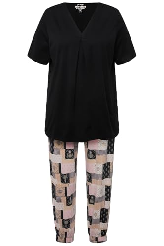 Ulla Popken Damen große Größen Übergrößen Plus Size Schlafanzug, V-Ausschnitt, Halbarm, Modalmix schwarz 46+ 830155100-46+ von Ulla Popken