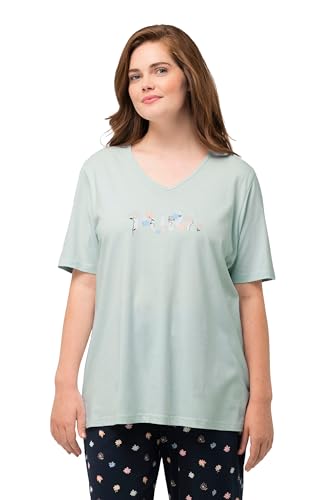 Ulla Popken Damen große Größen Übergrößen Plus Size Schlafanzug-Shirt, V-Ausschnitt, Halbarm, Biobaumwolle helles Mint 54+ 826343156-54+ von Ulla Popken