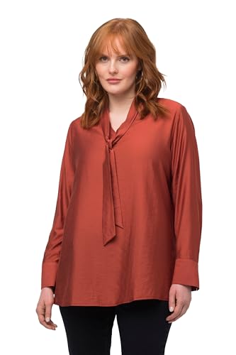 Ulla Popken Damen große Größen Übergrößen Plus Size Schluppen-Bluse, Mikrostreifen, V-Ausschnitt, Langarm rostrot 50+ 820466535-50+ von Ulla Popken