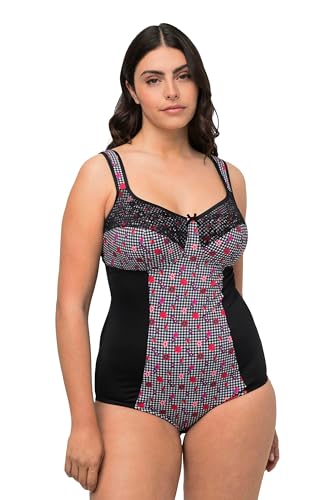 Ulla Popken Damen große Größen Übergrößen Plus Size Shaping-Body, Hahnentrittmuster, Spitze, Cup C - D schwarz 110D 820908100-110D von Ulla Popken