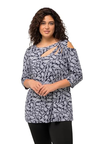 Ulla Popken Damen große Größen Übergrößen Plus Size Shirt, A-Linie, Cut-Outs, U-Boot-Ausschnitt, 3/4-Arm Marine 50+ 826769130-50+ von Ulla Popken