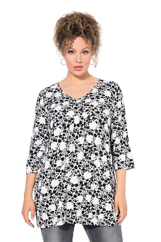 Ulla Popken Damen Shirt, Blüten, A-Linie, V-Ausschnitt, 3/4-arm, Offwhite, 54-56 EU von Ulla Popken