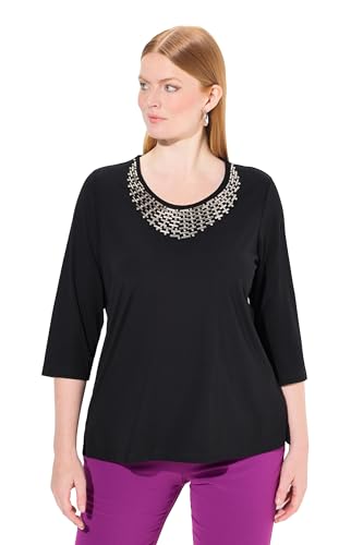 Ulla Popken Damen große Größen Übergrößen Plus Size Shirt, Collier-Verzierung, Classic, Rundhals, 3/4-Arm schwarz 54+ 837036100-54+ von Ulla Popken