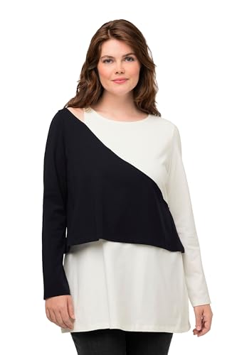 Ulla Popken Damen große Größen Übergrößen Plus Size Shirt, Cut-Out, Rundhals, Langarm, Biobaumwolle Offwhite 58+ 822149200-58+ von Ulla Popken