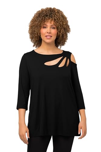 Ulla Popken Damen, Cut-Outs, A-Linie, U-Boot-Ausschnitt, 3/4-Arm T-Shirts, Schwarz, 58-60 von Ulla Popken