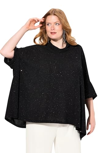 Ulla Popken Damen Shirt, Glitzer-Effekt, Oversized, Rollkragen, Halbarm, Schwarz, 58-64 EU von Ulla Popken