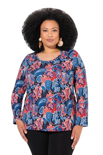 Ulla Popken Damen große Größen Übergrößen Plus Size Shirt, Paisleymuster, A-Linie, Rundhals, Langarm blaugrün 54+ 834224768-54+ von Ulla Popken