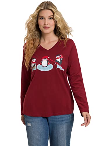 Ulla Popken Damen große Größen Übergrößen Plus Size Shirt, Pinguine, Classic, V-Ausschnitt, Langarm Burgunderrot 46+ 811350540-46+ von Ulla Popken