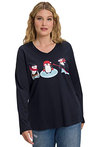 Ulla Popken Damen große Größen Übergrößen Plus Size Shirt, Pinguine, Classic, V-Ausschnitt, Langarm Marine 46+ 811350130-46+ von Ulla Popken