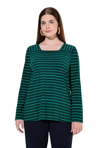 Ulla Popken Damen große Größen Übergrößen Plus Size Shirt, Ringel, Carree-Ausschnitt, Langarm, Biobaumwolle smaragd grün 42+ 832496469-42+ von Ulla Popken