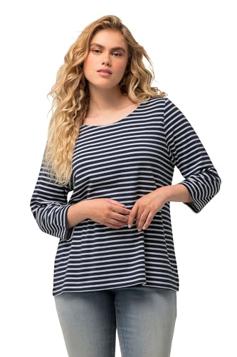 Ulla Popken Damen große Größen Übergrößen Plus Size Shirt, Ringel, Classic, Rundhals, 3/4-Arm, Modal Marine 54+ 799830130-54+ von Ulla Popken