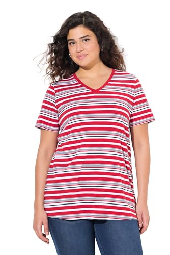 Ulla Popken Damen große Größen Übergrößen Plus Size Shirt, Ringel, Classic, V-Ausschnitt, Halbarm Salsa 54+ 839855530-54+ von Ulla Popken