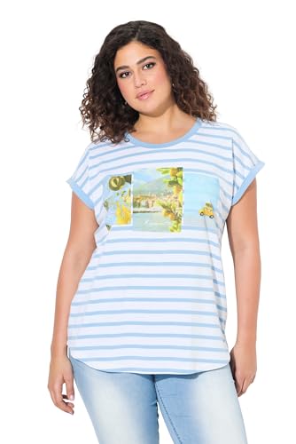 Ulla Popken Damen große Größen Übergrößen Plus Size Shirt, Ringel, Oversized, Rundhals, Halbarm lichtblau 46+ 838058720-46+ von Ulla Popken