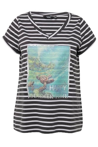 Ulla Popken Damen große Größen Übergrößen Plus Size Shirt, Ringel, Schildkröte, Rundhals, Halbarm asphaltgrau 54+ 828101110-54+ von Ulla Popken