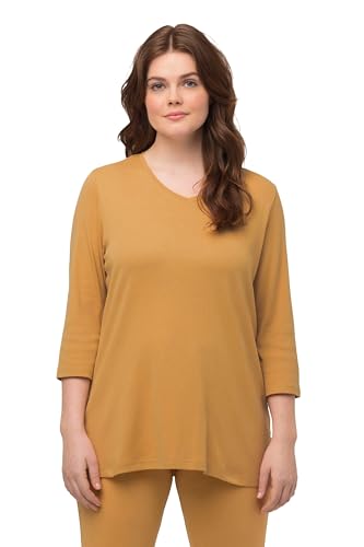 Ulla Popken Damen große Größen Übergrößen Plus Size Shirt, Rippjersey, V-Ausschnitt, 3/4-Arm, Biobaumwolle senf 46+ 749141305-46+ von Ulla Popken